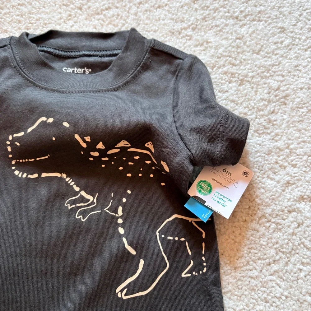 Carter's Bodysuit Lot 6-Pack Dinosaur Animal Stripes Baby Boy 6M Multicolor